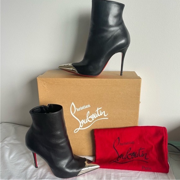 Christian Louboutin Shoes - CHRISTIAN LOUBOUTIN Black Metal Toe Ankle Booties Calamijane 100mm Wingtip sz 37